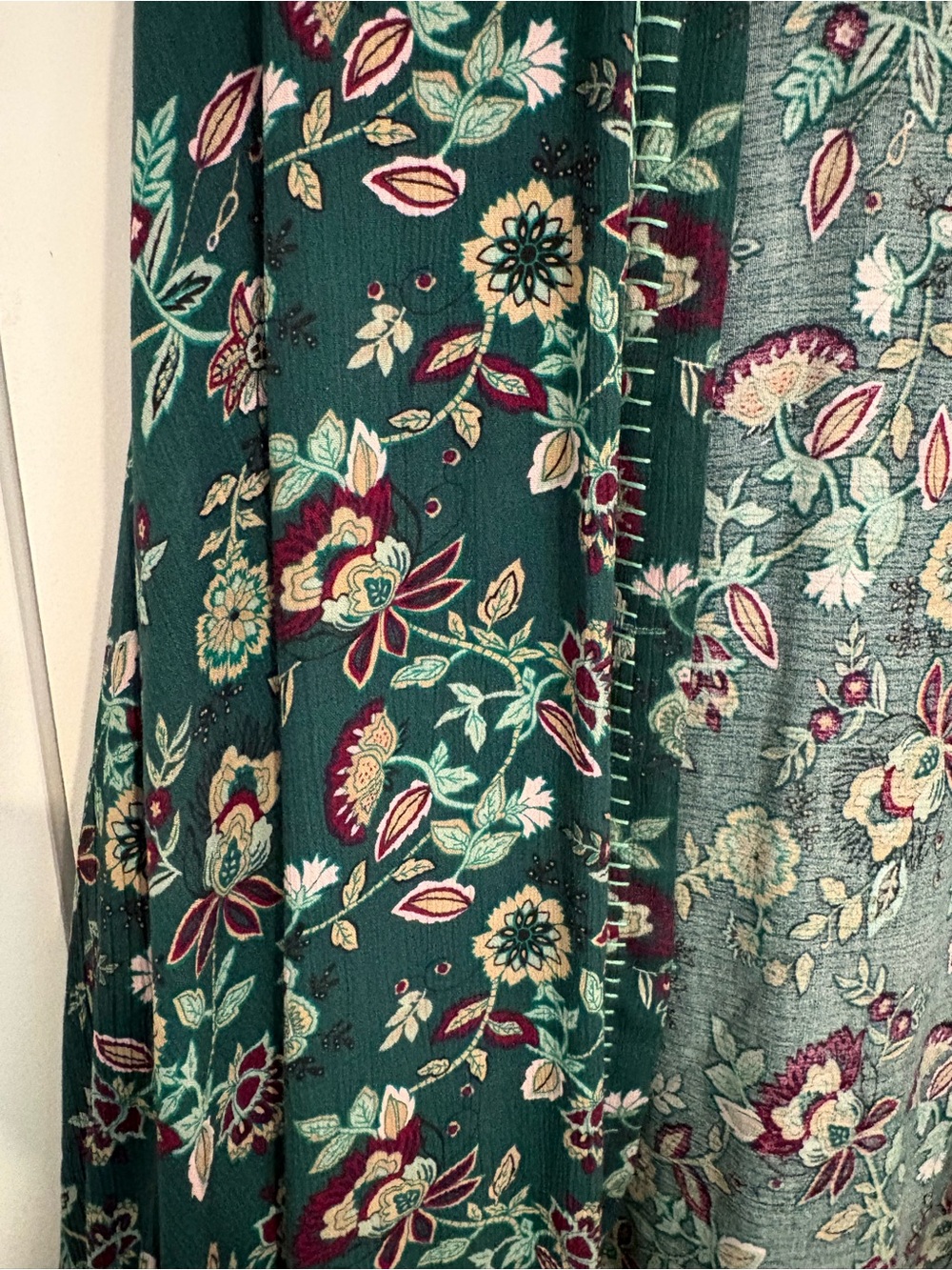 J.Jill Floral Open Front Kimono cardigan -Teal Green with Burgundy & Cream - Picture 2 of 4